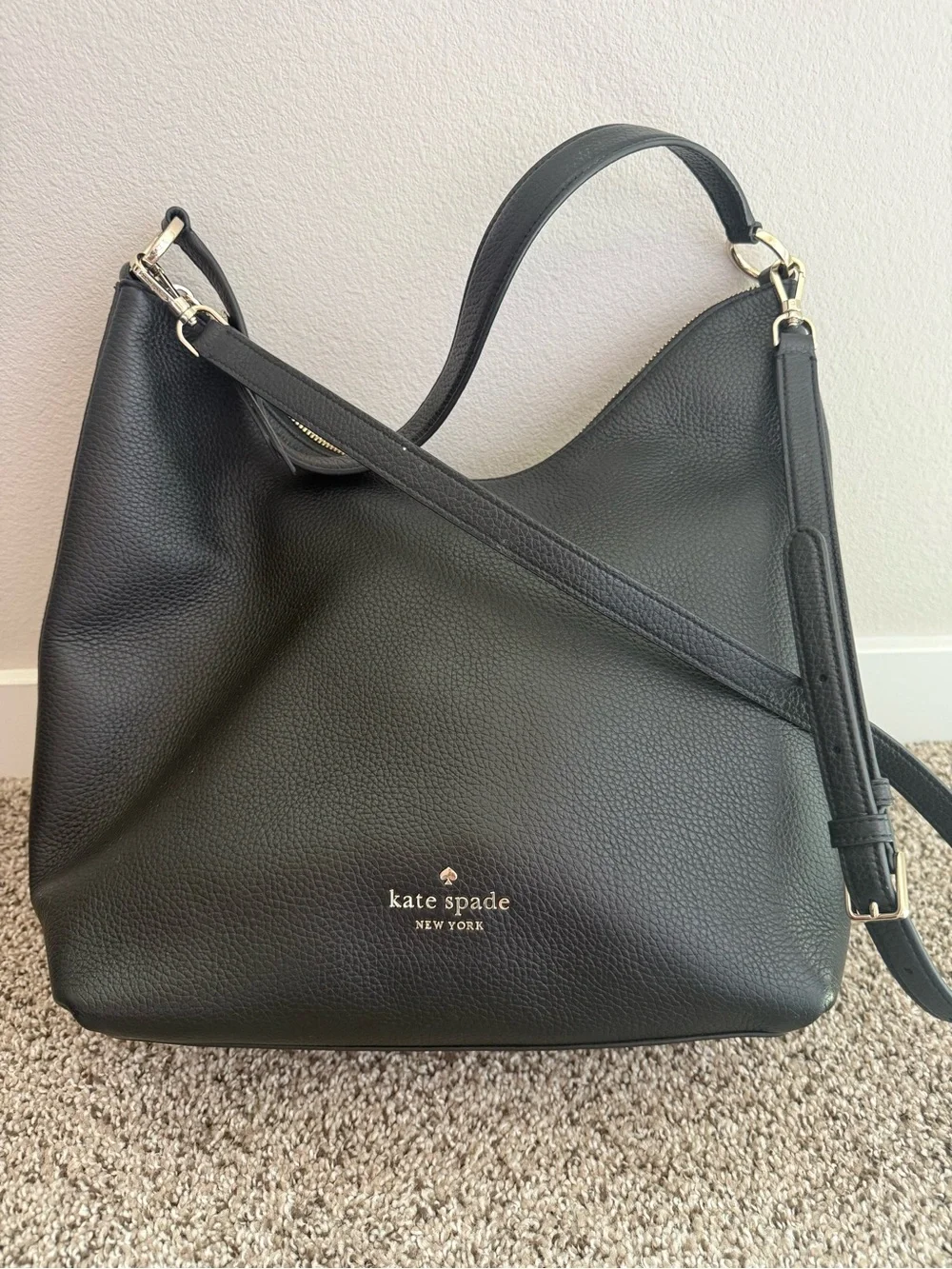 Kate Spade New York Black Pebbled Leather Hobo Bag